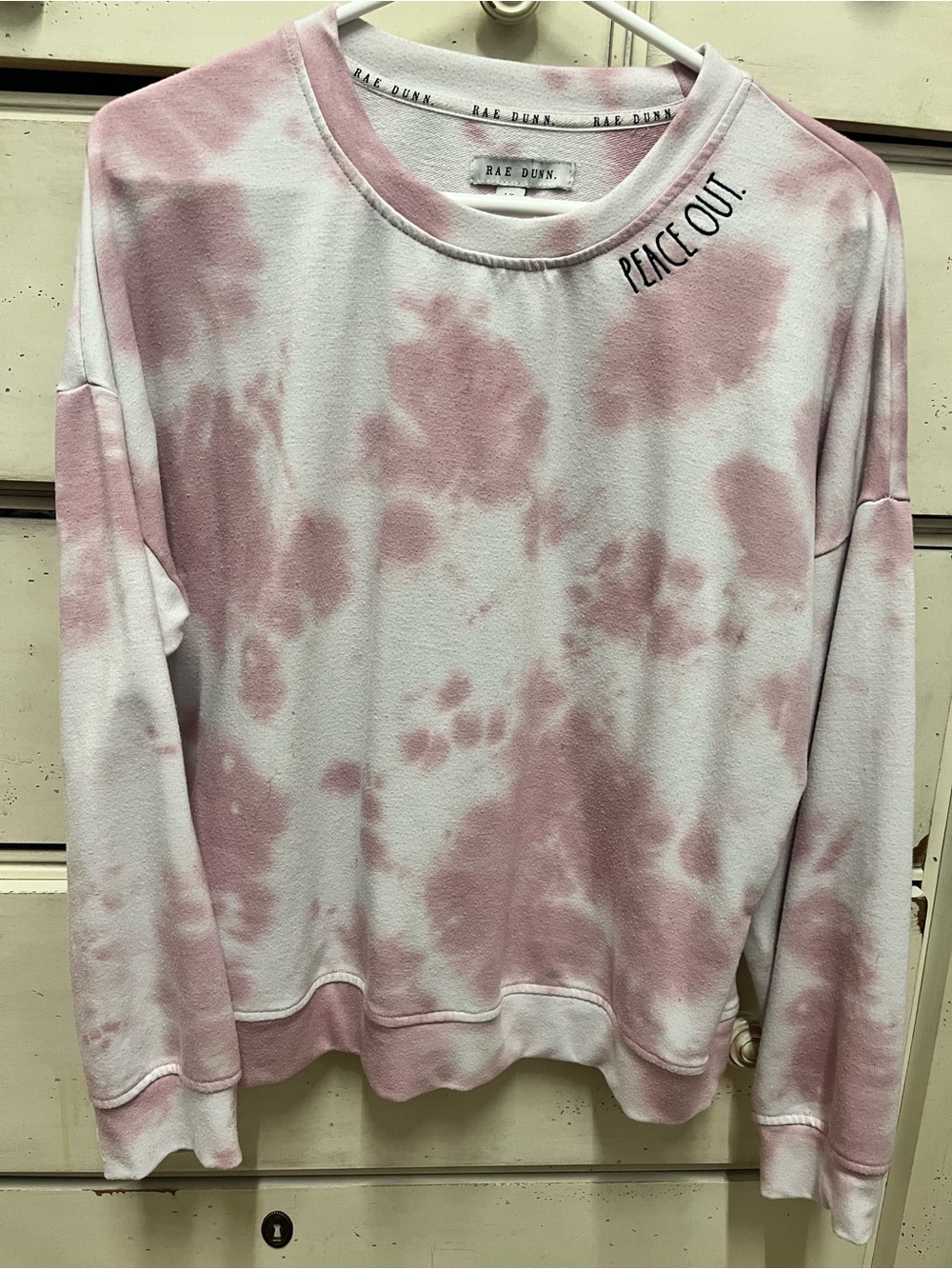 Rae Dunn Pink and White Tie-Dye Crewneck Sweater - Peace Out Accent